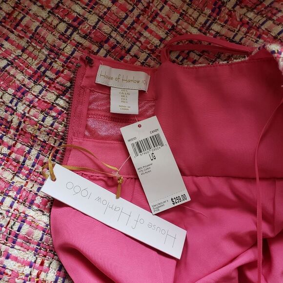 House of Harlow 1960 Tweed Mini Dress Strappy Candy Pink White Women's Large - Picture 10 of 12